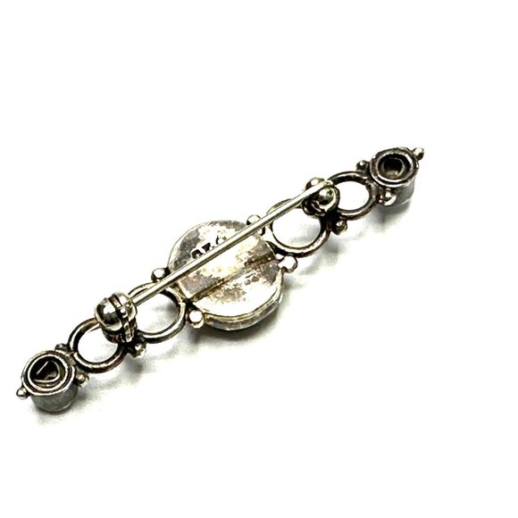 Vintage Sterling Silver Art Nouveau Revival Brooch—Titanium Druzy/Pearl Bar Pin - Picture 11 of 15